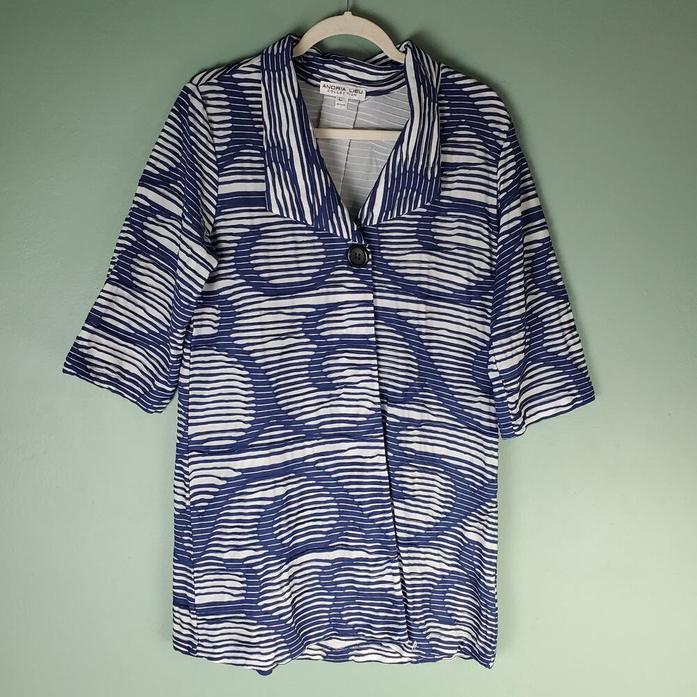 Andria Lieu Collection Womens Blue Striped Textured Jacket One Button Size Large